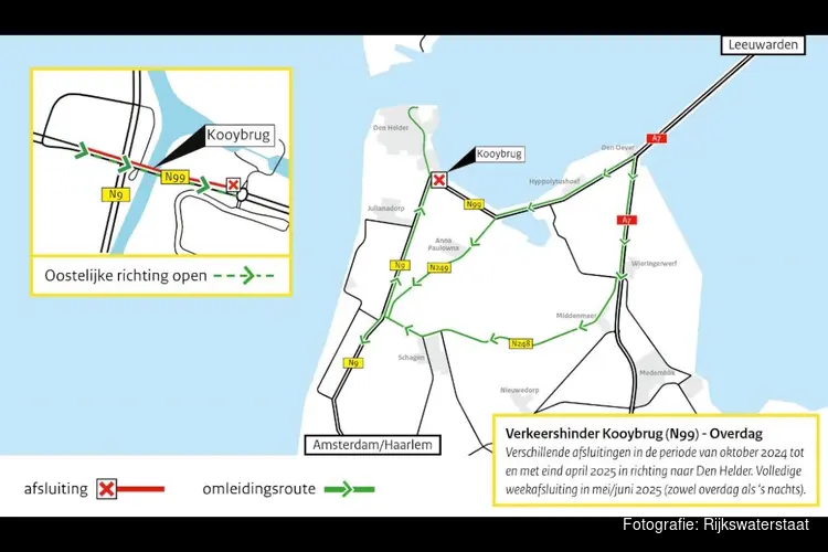 Verkeershinder N99: Renovatie Kooybrug start op 14 oktober 2024